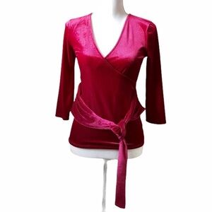 Express Ribbed Velvet Criss Cross 3/4 Sleeve Maroon Top Women’s XS